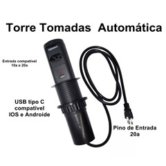 Torre Tomada  Auto + 1 USB + 1 USB C Tipo A/C Preto - Pix Arte