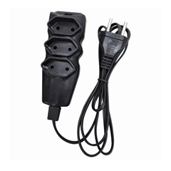 Extensão 3T 10A 2P 3M Preto Bivolt - Megatron
