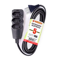 Extensão 3T 10A 2P 5M Preto Bivolt - Megatron