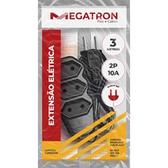 Extensão 3T 10A 2P 10M Preto Bivolt - Megatron