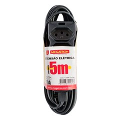 Extensão 3T 10A 2P 5M Preto Bivolt - Megatron