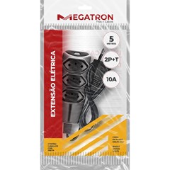 Extensão 3T 10A 2P+T 10M Preto Bivolt - Megatron