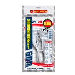 Cabo Prolongador 1t 20a 2p+T 0,8m Branco Bivolt - Megatron