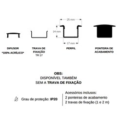 Perfil Embutir Led 3000x25x14mm Preto - Confiseg