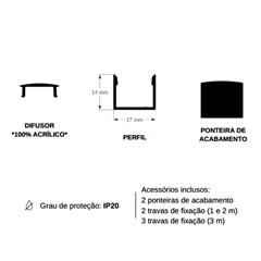 Perfil Sobrepor LED 2000x17x14mm Preto - Confiseg