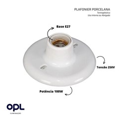 Plafon Simples E-27 100W Branco - Opl