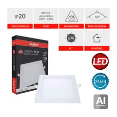 Painel Embutir Led Quadrado 12w 6500k Bivolt - Avant