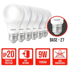 Lâmpada Pera A60 LED E-27 9W 6500K 6 Unidades - Avant