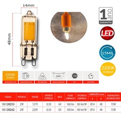 Lâmpada Retrô Luxpin LED 2W G9 2200K 220V - Avant